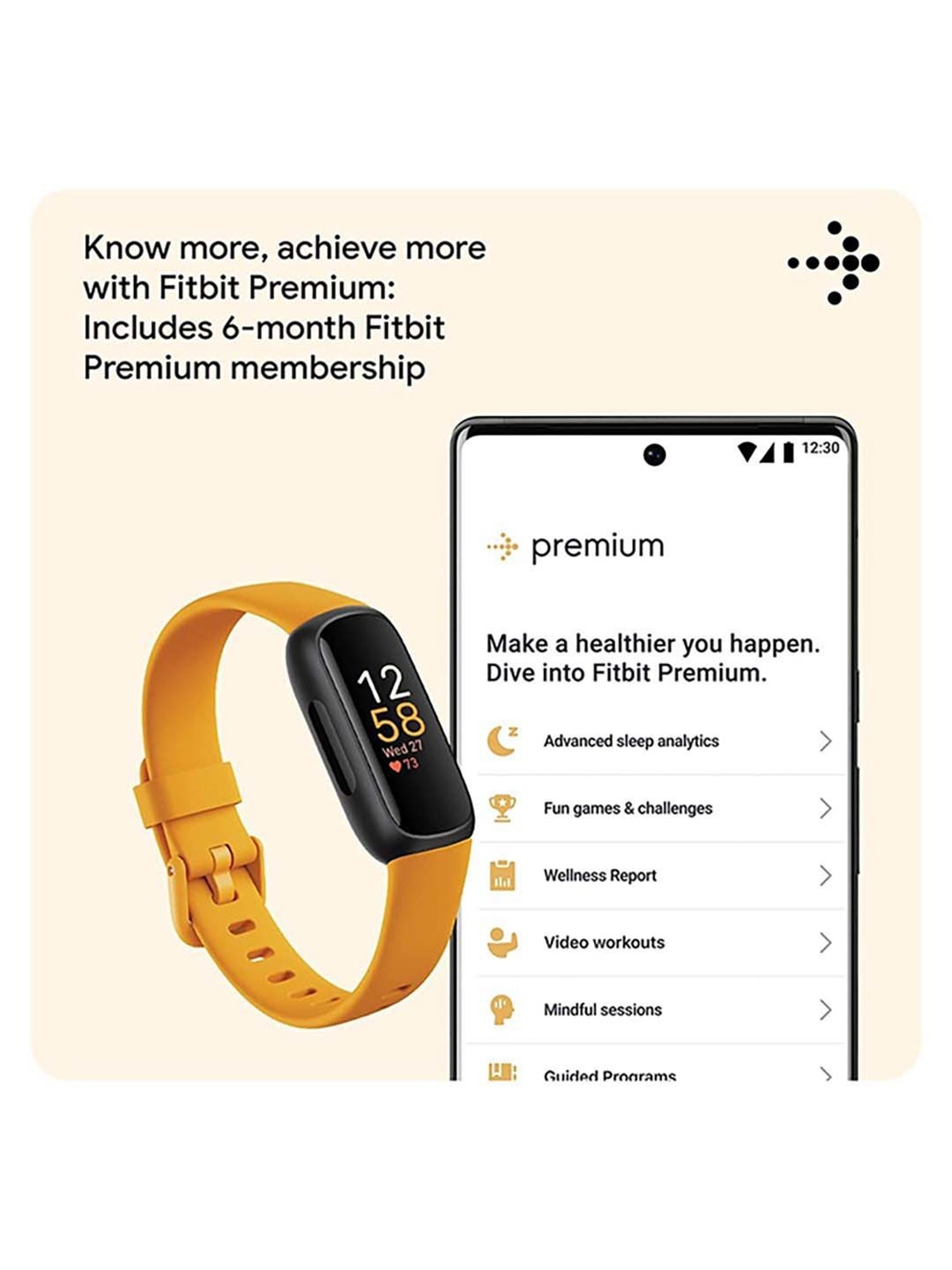 Fitbit Inspire 3 Health & Fitness Tracker Smartband (Morning Glow / Black)