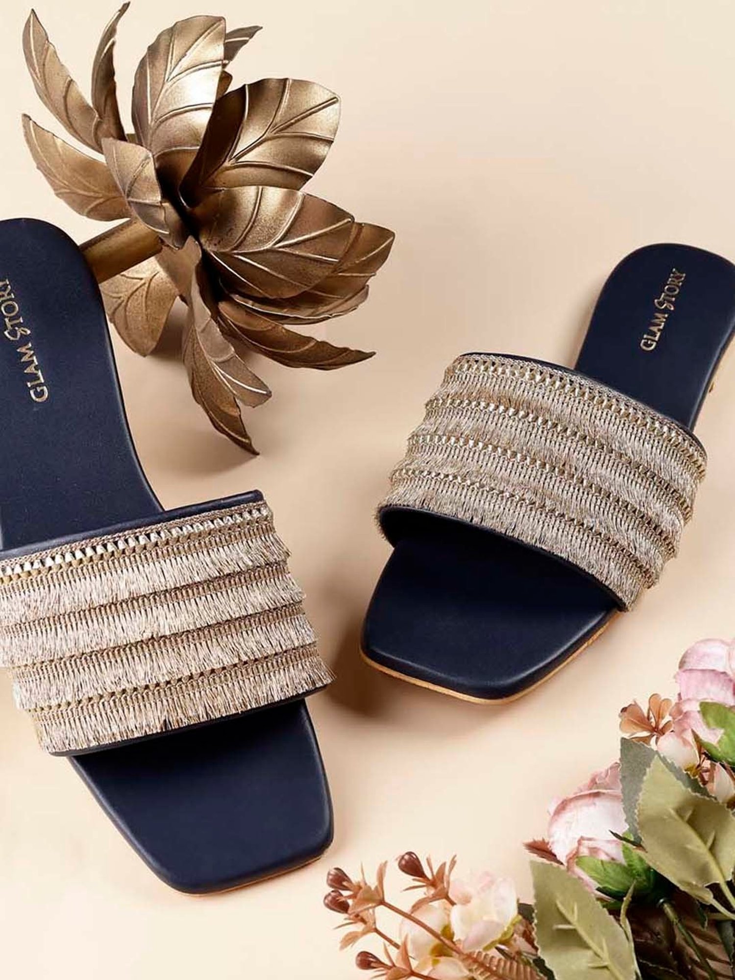 Glam Story Women's Gold Ethnic Sandals