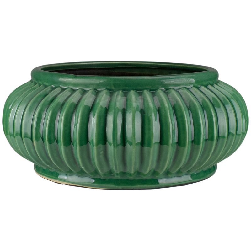 Raz Imports 11" Glossy Deep Green Textured Clay Table Container