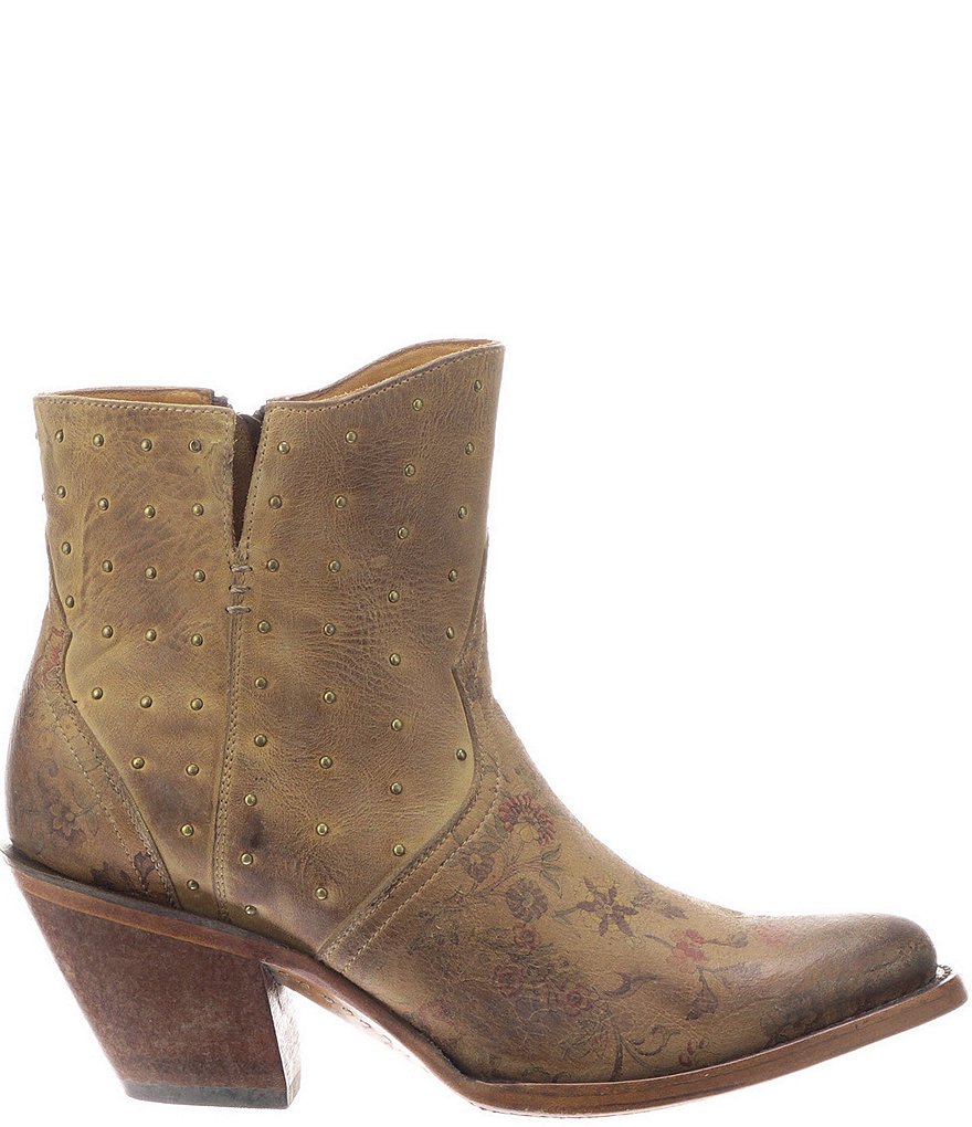 Lucchese Harley Studded Floral Print Western Moto Booties