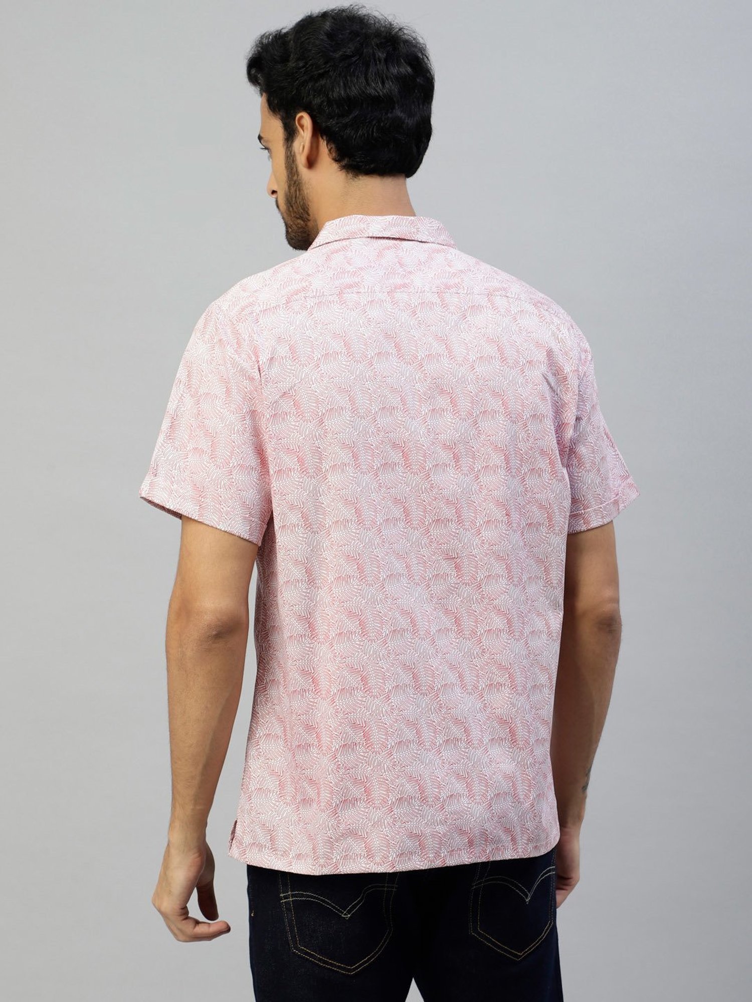 Don Vino Pink Regular Fit Printed Cotton Shirt