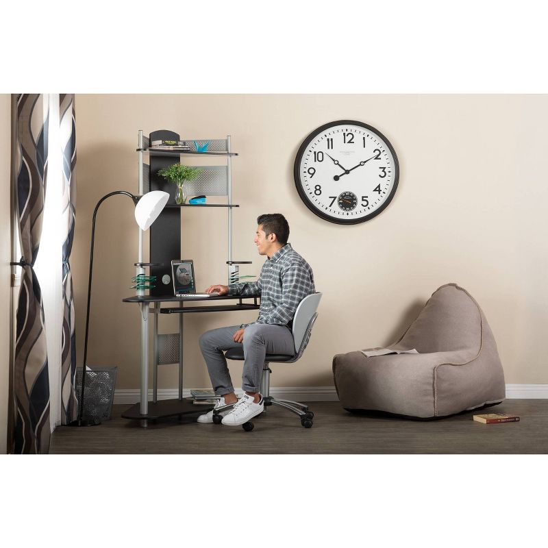 Element Corner Computer Tower With Hutch Silver/Black - Calico Designs