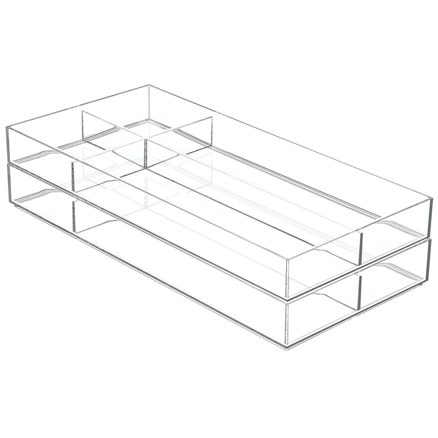 mDesign Office Supplies Desk Drawer Organizer for Scissors, Pens, Markers, Highlighters, Tape - 8" x 16" x 2", Clear