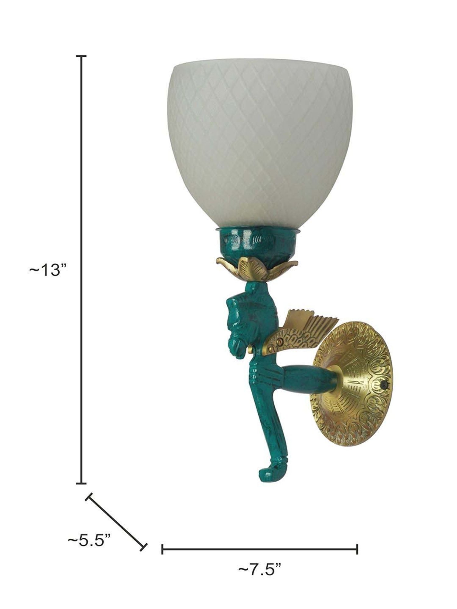 FOS LIGHTING White & Green Aluminium Pegasus Seahorse Wall Sconce With Fabric Shade