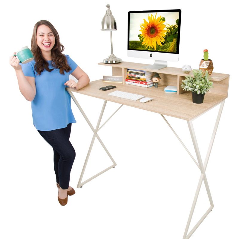 Joy Standing Desk 48" Stand-up Workstation with Cubbies - Wood Grain Finish - Stand Steady