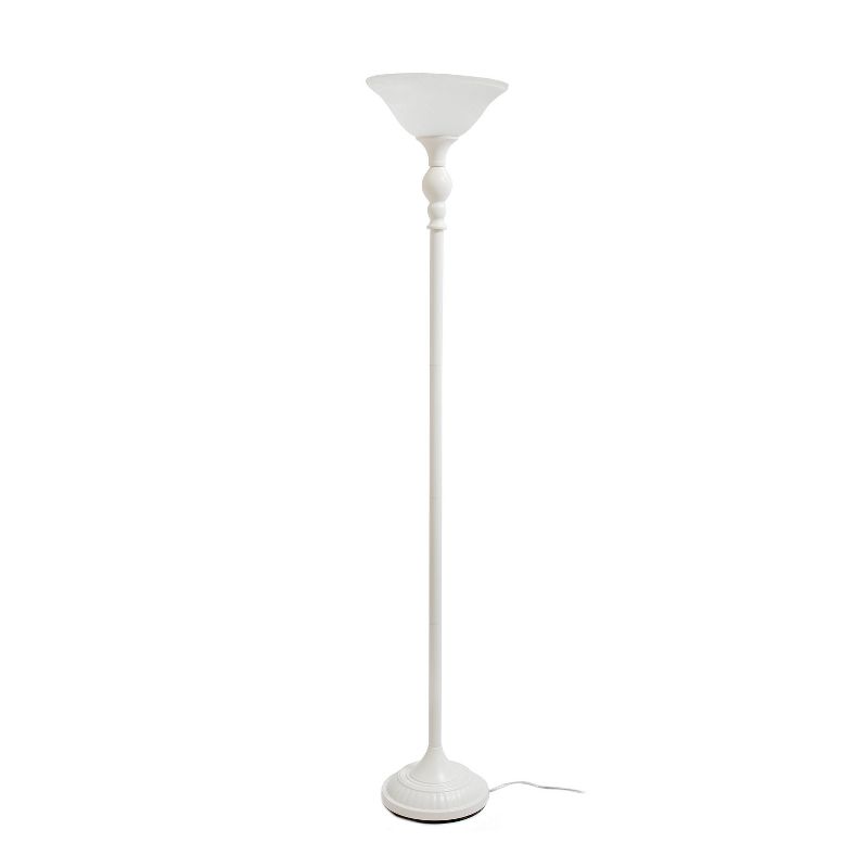 1 Light Torchiere Floor Lamp with Marbleized Glass Shade White - Elegant Designs