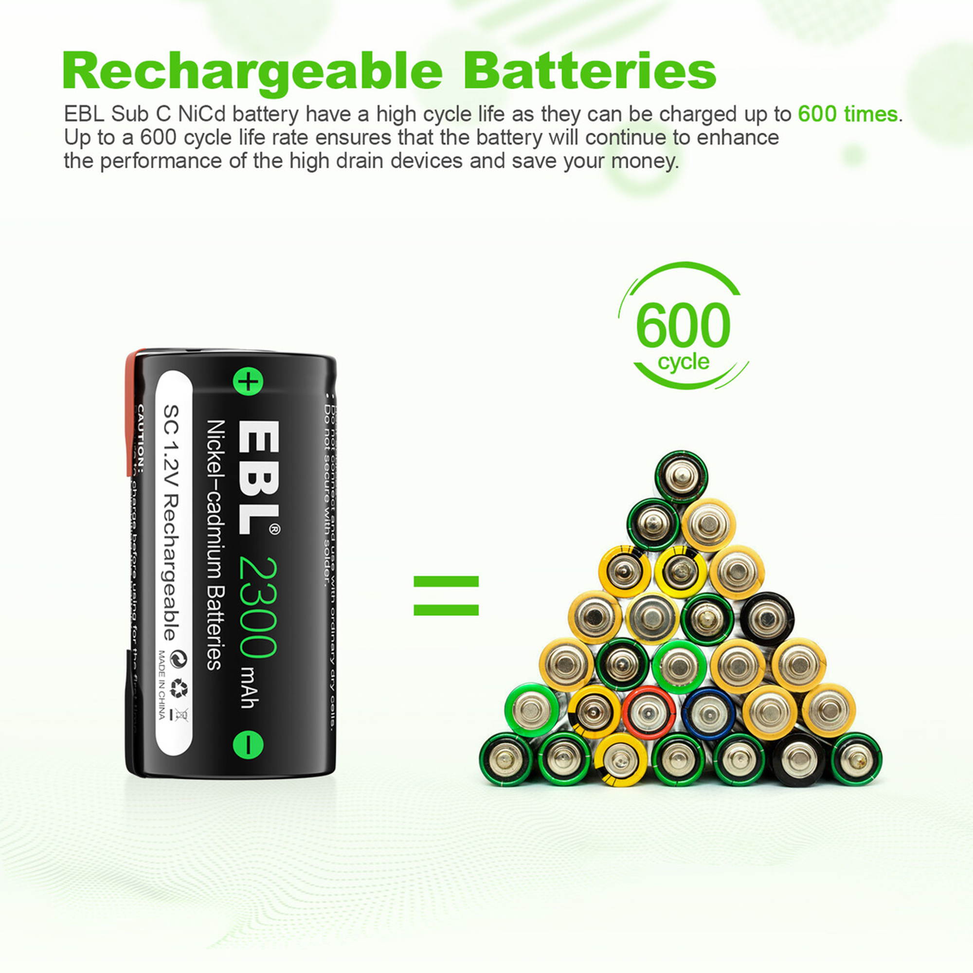 EBL 8 Piece Sub SC Cell 2300mAh Ni-Cd Rechargeable Batteries with tab for Power Tool