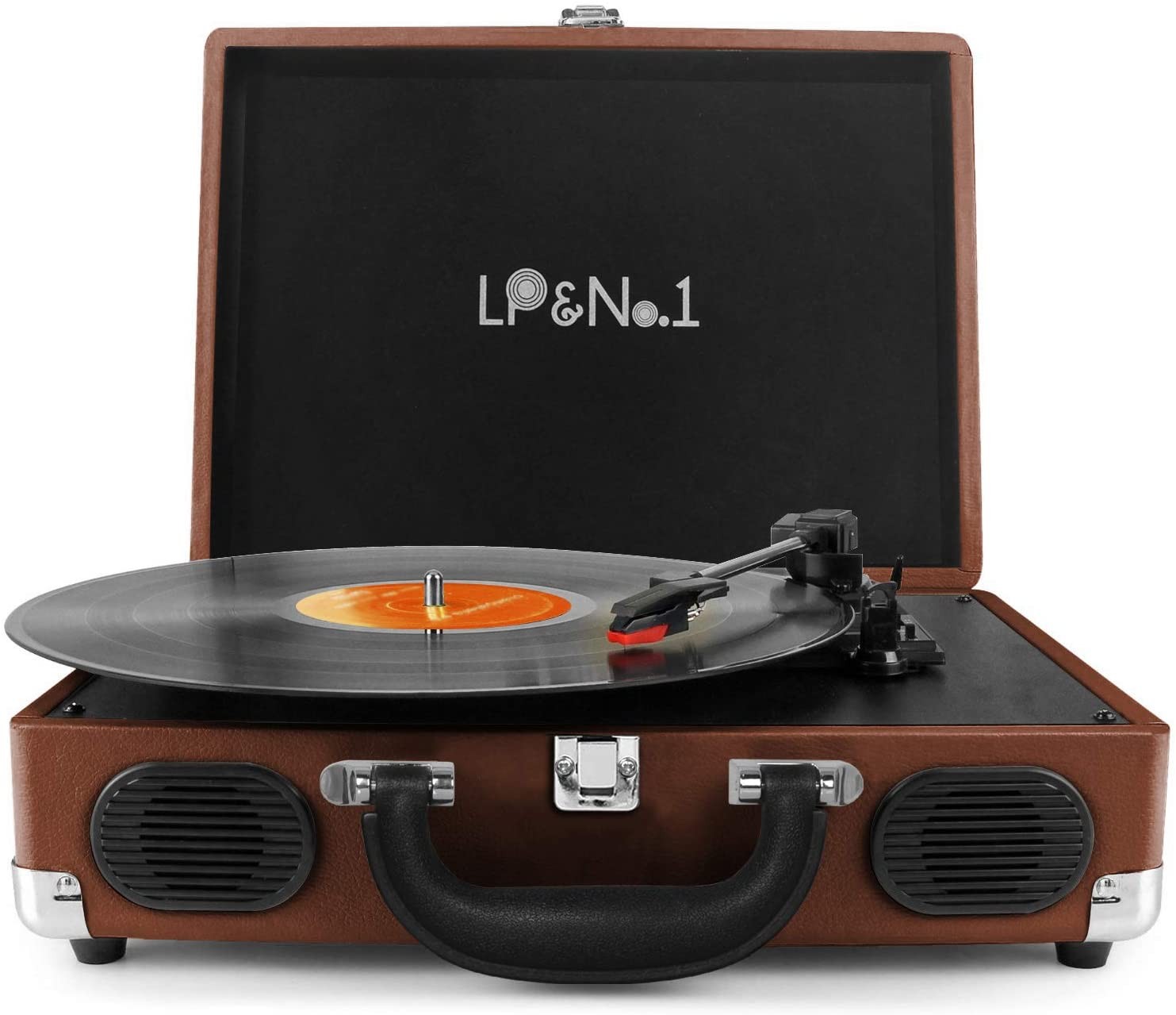 LP&No.1 Portable Suitcase Turntable with Stereo Speaker,3 Speeds Belt-Drive Vinyl Record Player Blue