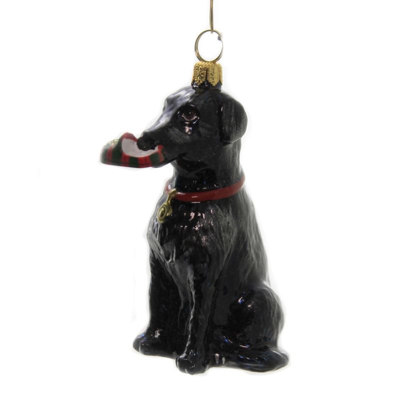 Joy To The World 3.75" Black Lab  W/  Plaid Slipper Ornament Pet Set Dog Companion  -  Tree Ornaments