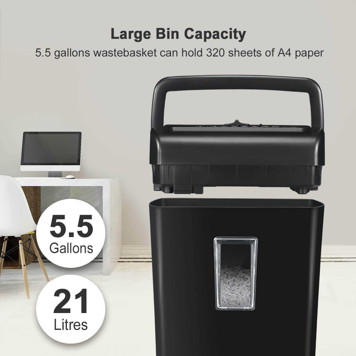 Bonsaii 10-Sheet Cross-Cut Paper Shredder, Credit Card Shredders for Home Office Use, 5.5 Gallons Large Wastebasket with Transparent Window, Black (C209-D)