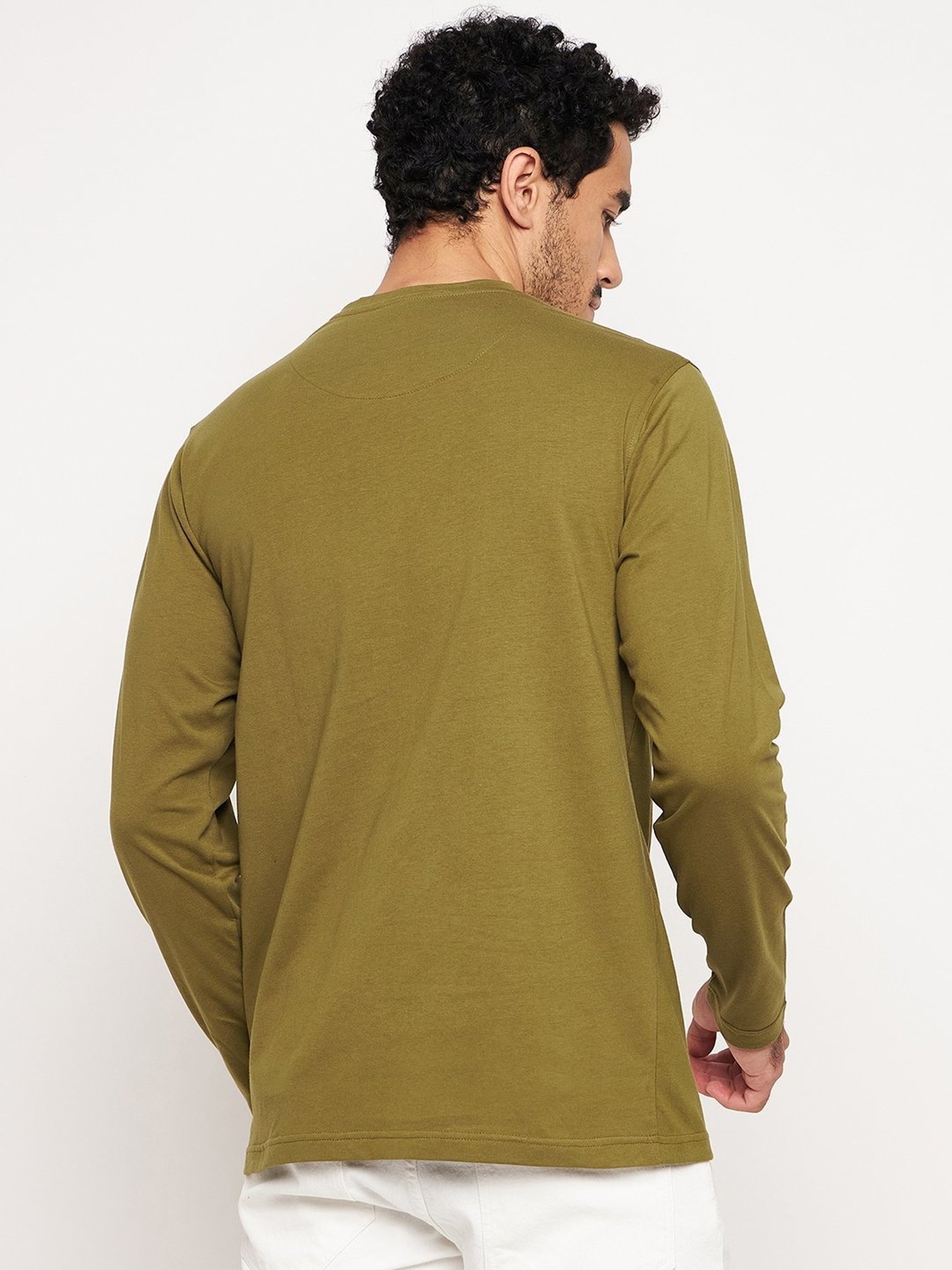 Club York Olive Cotton Regular Fit Printed T-Shirt
