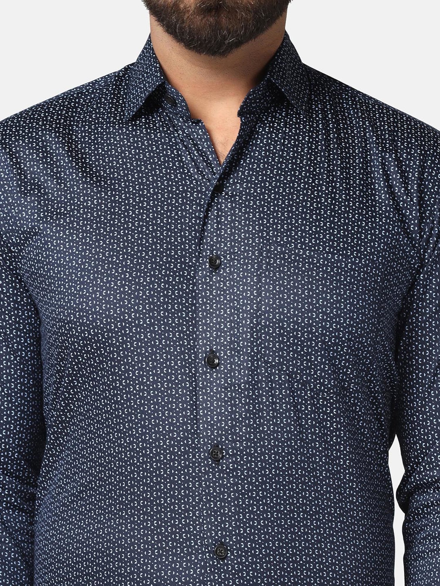 TAHVO Navy Slim Fit Printed Shirt