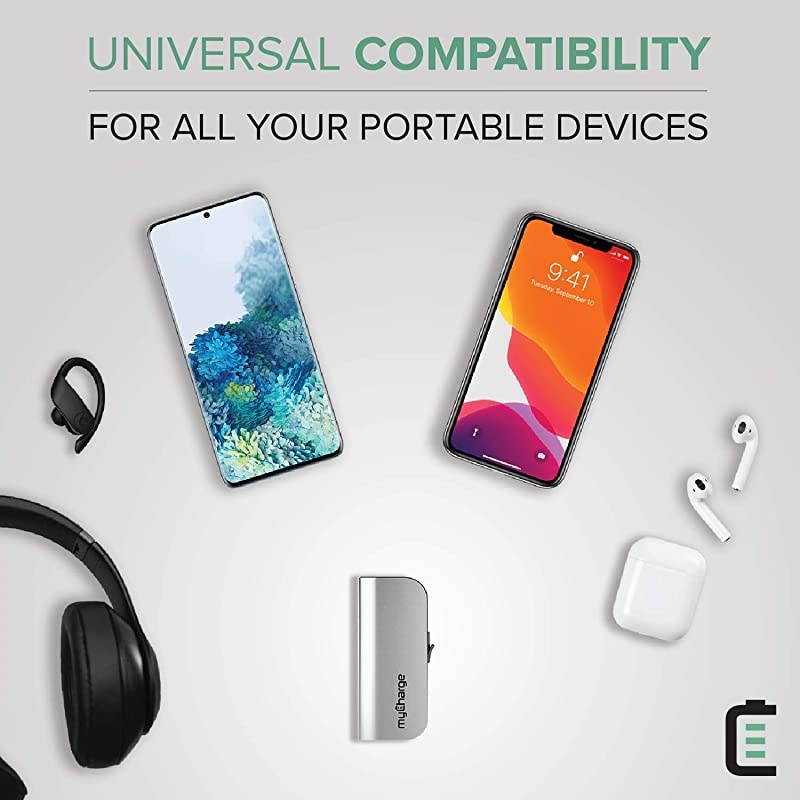 HubMini Portable Charger 3300mAh External Battery Pack Power Bank Built-in Lightning Cable and Micro-USB Cable for Cell Phones (iPhone Xs, XS Max, XR, X, 8, 8 Plus, 7, 6S, Samsung Galaxy)