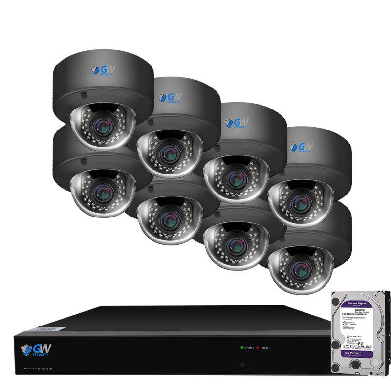 GW Security 32 CH 4K PoE NVR Security System, (8) 5MP (2592 x 1944P) 1/3" HD CMOS Motorized HD 2.8~12mm AF lens HD-IP Camera, 4TB HDD