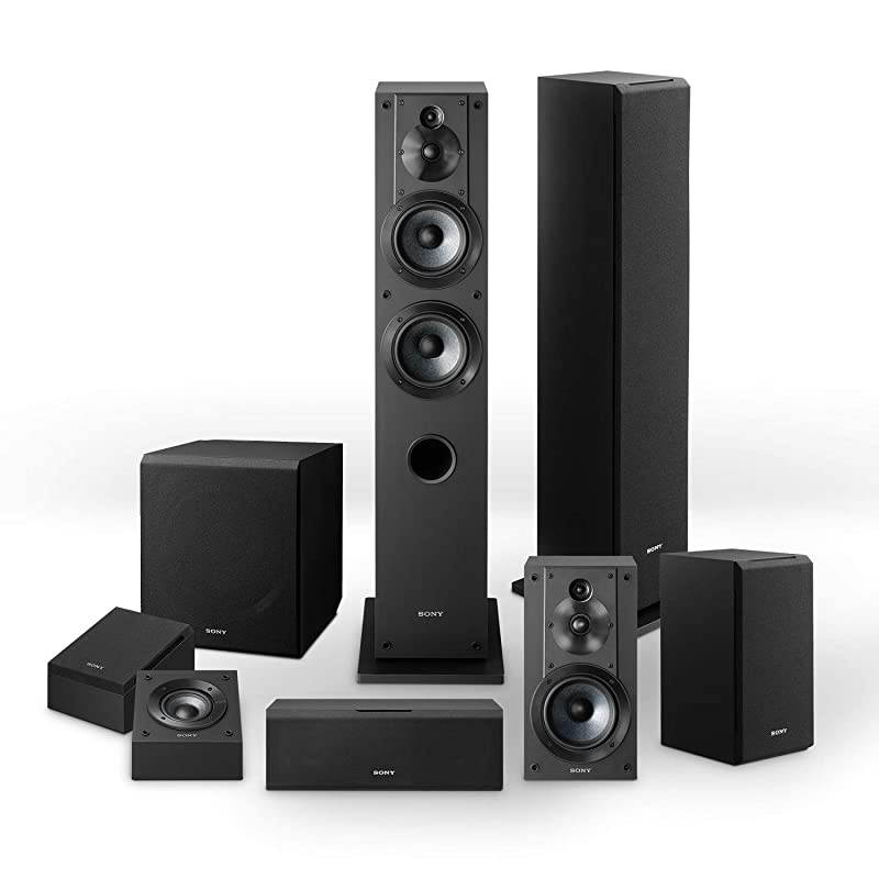 CS-Series speakers bundle: SSCS3 Floor-Standing Speaker (2), SSCSE Dolby Atmos Enabled Speakers, SACS9 Subwoofer, SSCS8 Center Channel Speaker, and SSCS5 Bookshelf Speaker System