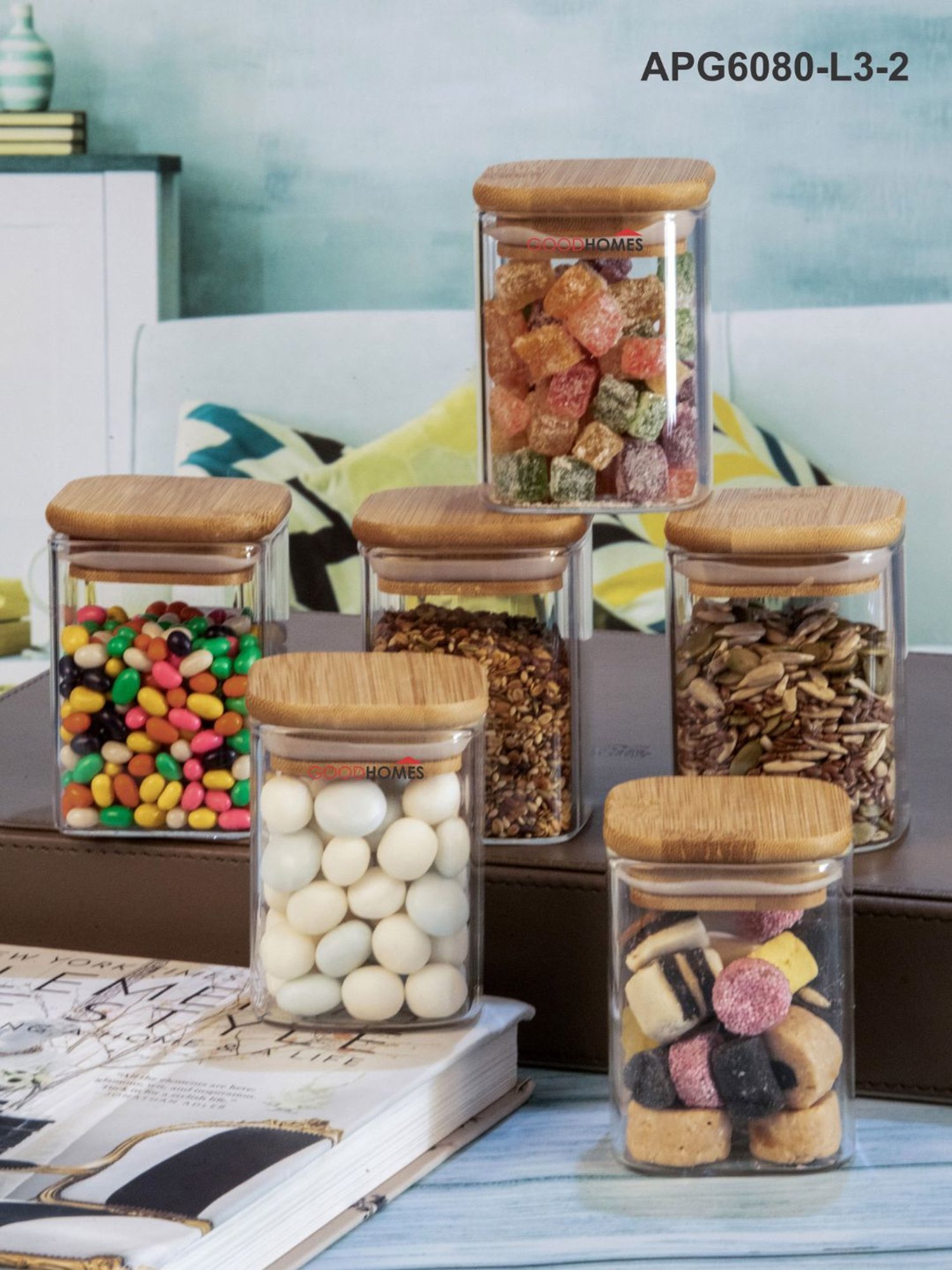 Goodhomes Transparent Glass Storage Jar with Glass Lid - Set of 6 (240ml)