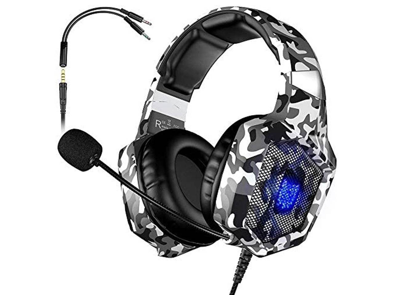 Gaming Headset for PS4, Xbox One, PC Headset w/Surround Sound, Noise Canceling Over Ear Headphones with Mic & LED Light, Compatible with PS5, PS4, Xbox One, Switch, PC, PS3, Mac, Laptop