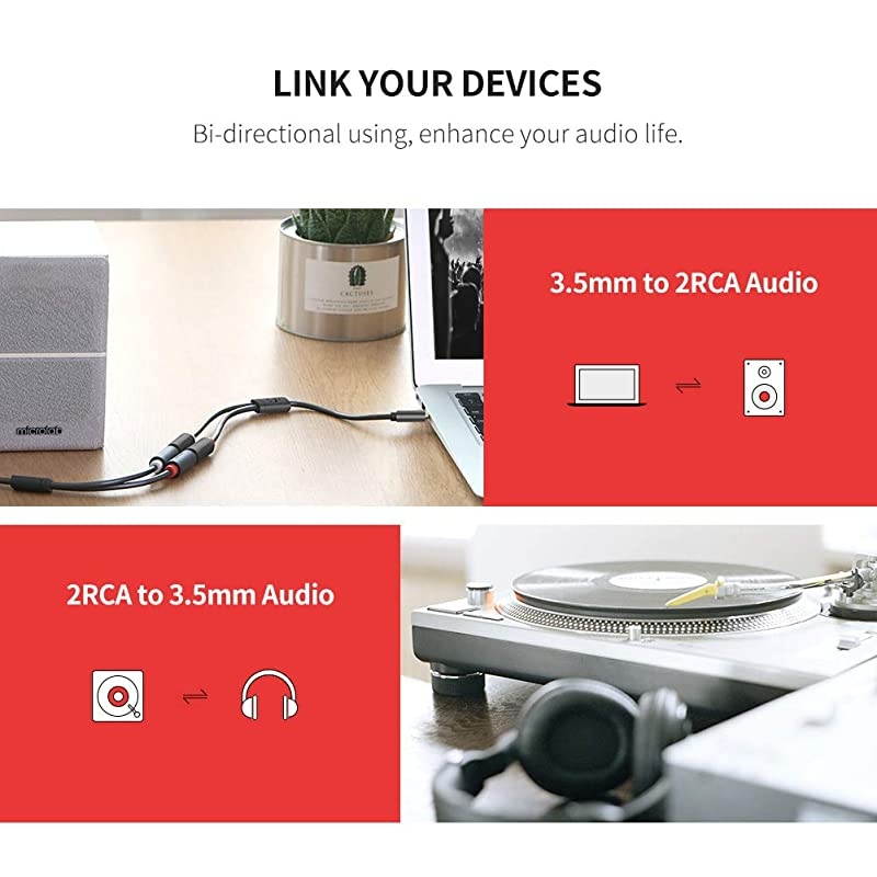 3.5MM Male to 2 RCA Female Jack Stereo Audio Cable Y Adapter Gold Plated for iPhone iPod iPad MP3 Tablets HiFi Stereo System Computer Sound Speaker 20CM