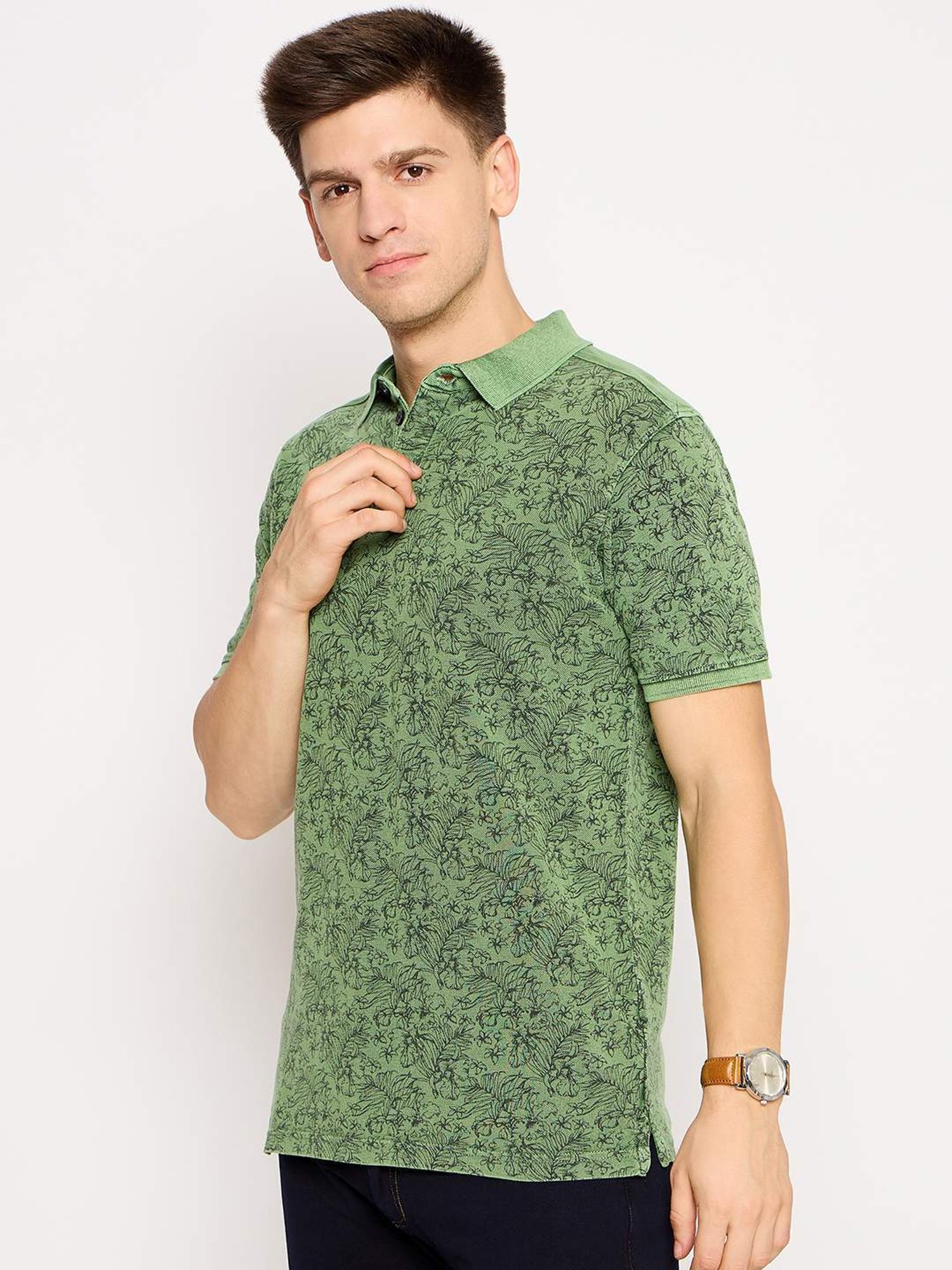 Club York Green Regular Fit Printed Polo T-Shirt