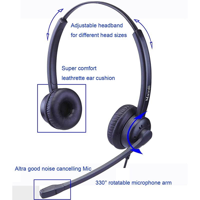 Headset with Noise Canceling Microphone, Including RJ9 & 3.5mm Connectors for Landline Deskphone and Smartphone PC Laptops, Call Center Office Headset for Yealink Grandstream Snom