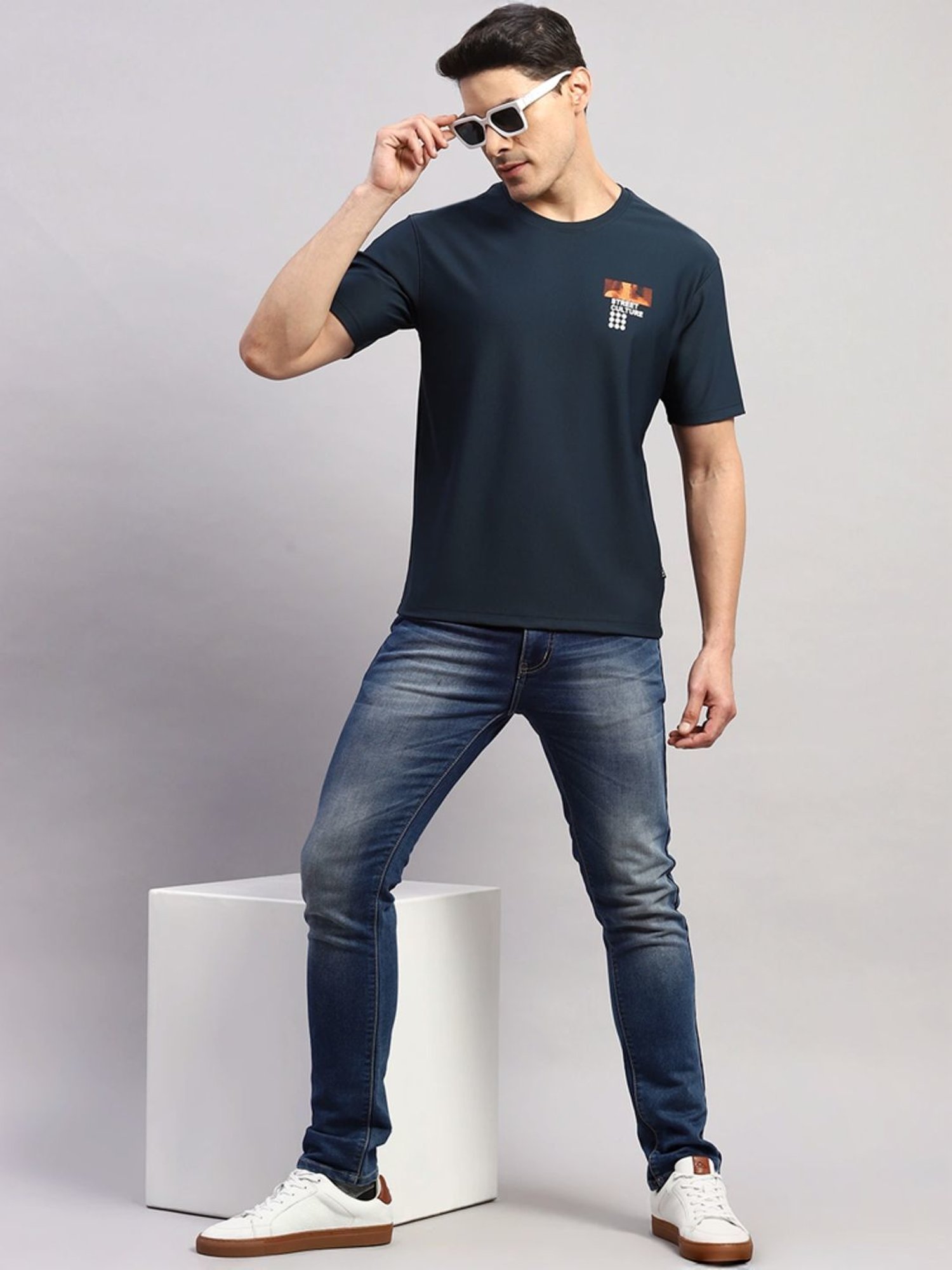 Rock.It Navy Regular Fit Printed T-Shirt