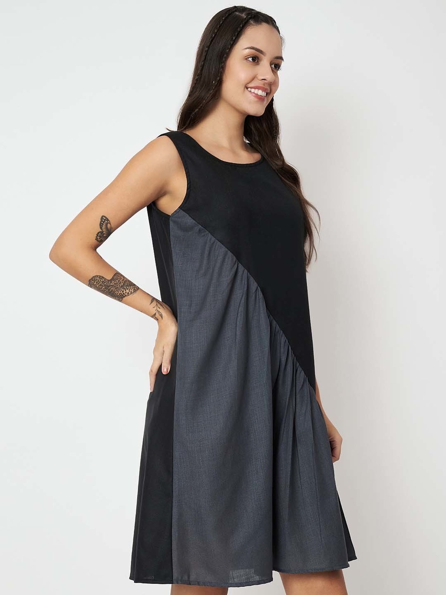 9rasa Black Color-Block A Line Ethnic Dress