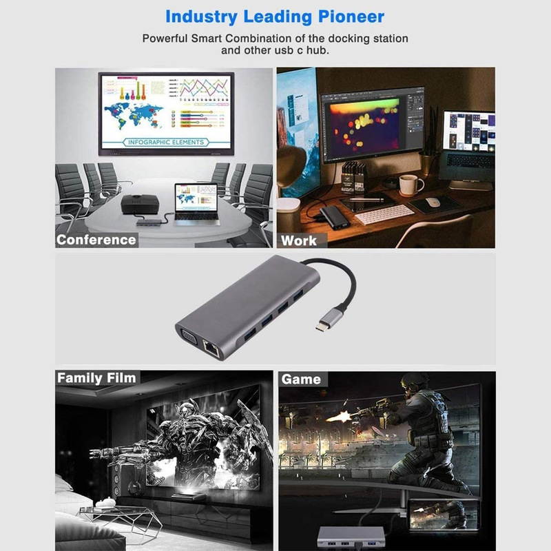 USB C Hub, 11 in 1 USB C Adapter with Gigabit Ethernet Port, PD Type C Charging Port, 4K HDMI, VGA, SD TF Card Reader, 4 USB 3.0 Ports and Audio Mic Port Compatible for MacBook, ChromeBook More