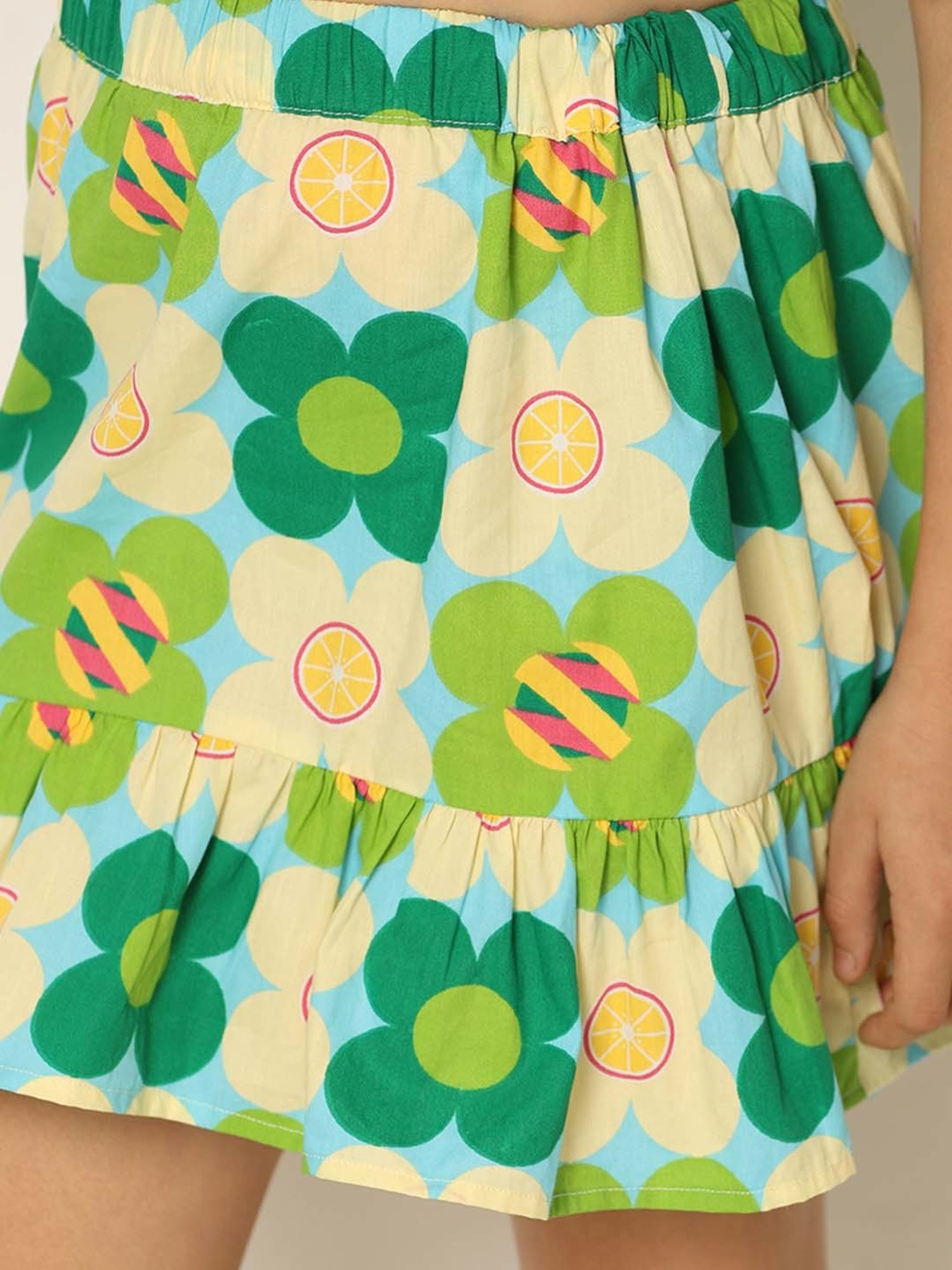 VERO MODA GIRL Green & Cream Cotton Floral Print Skirt