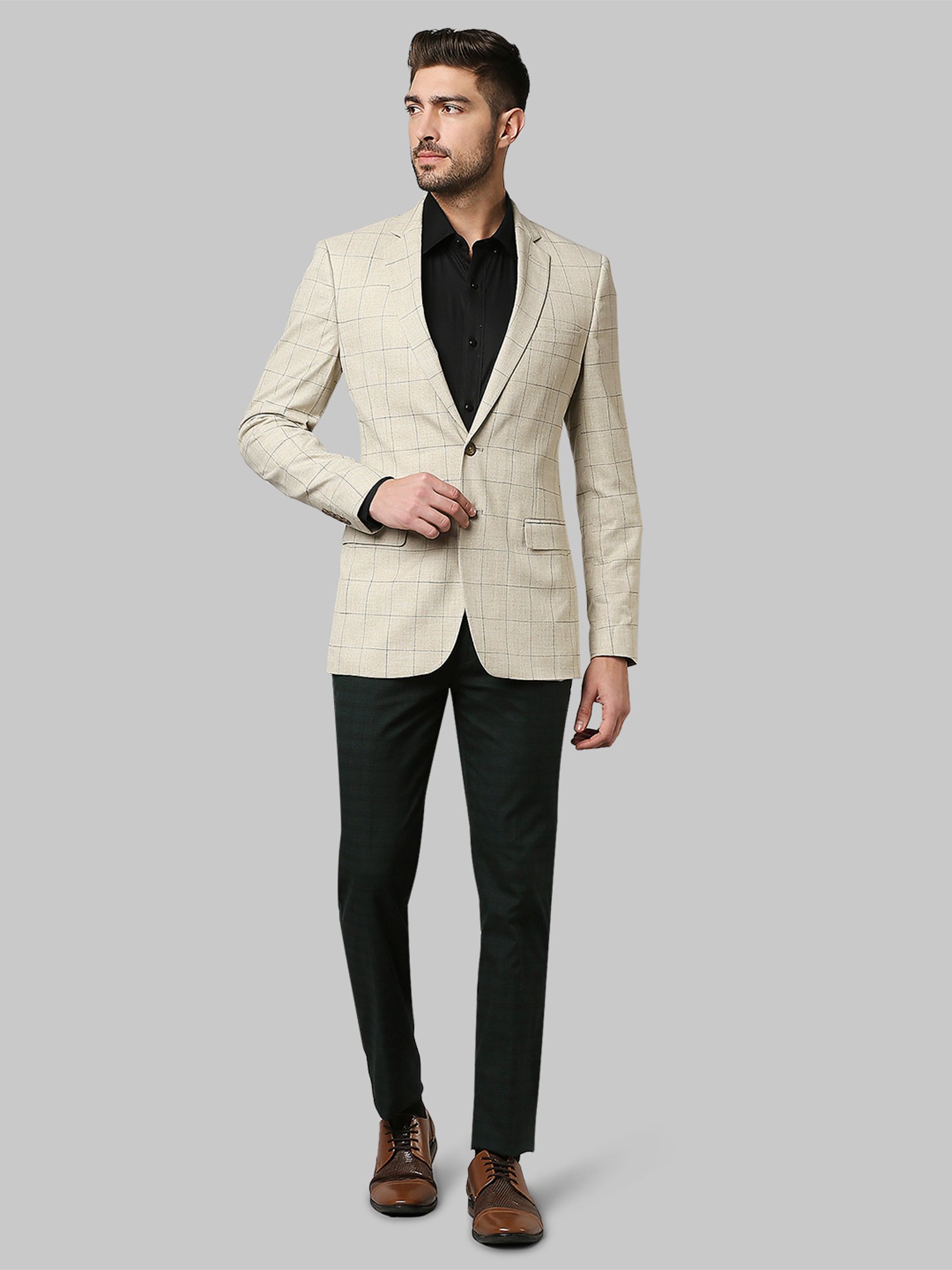 Raymond Beige Check Notched Lapel Blazer