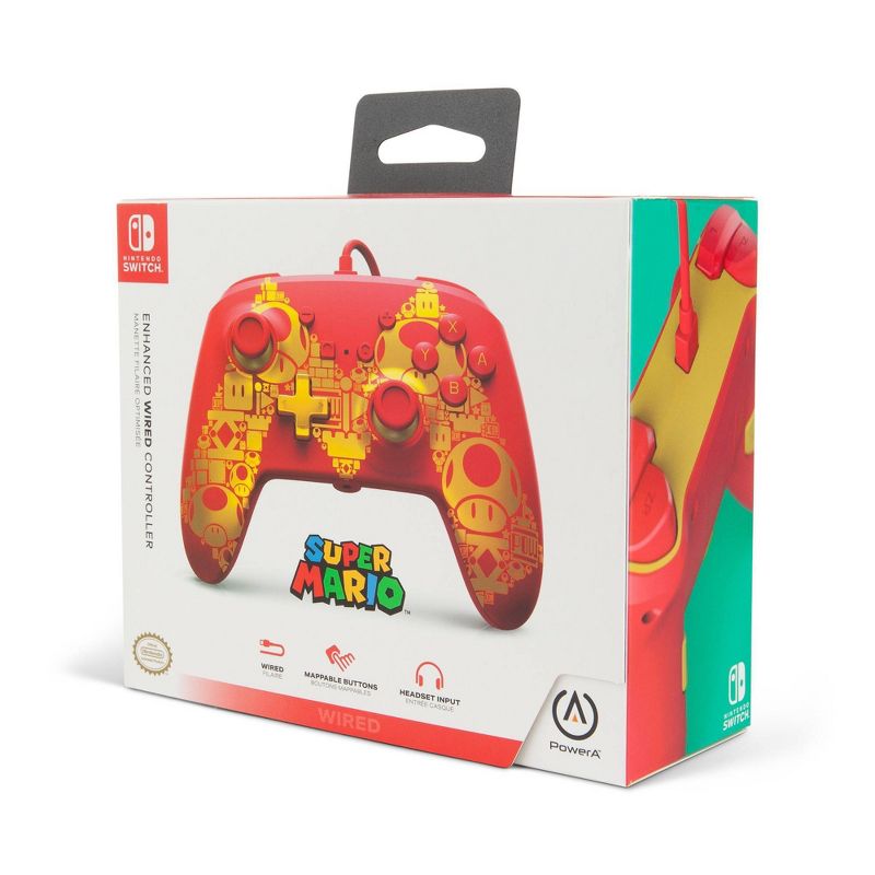 PowerA Enhanced Wired Controller for Nintendo Switch - Mario Golden M - Red