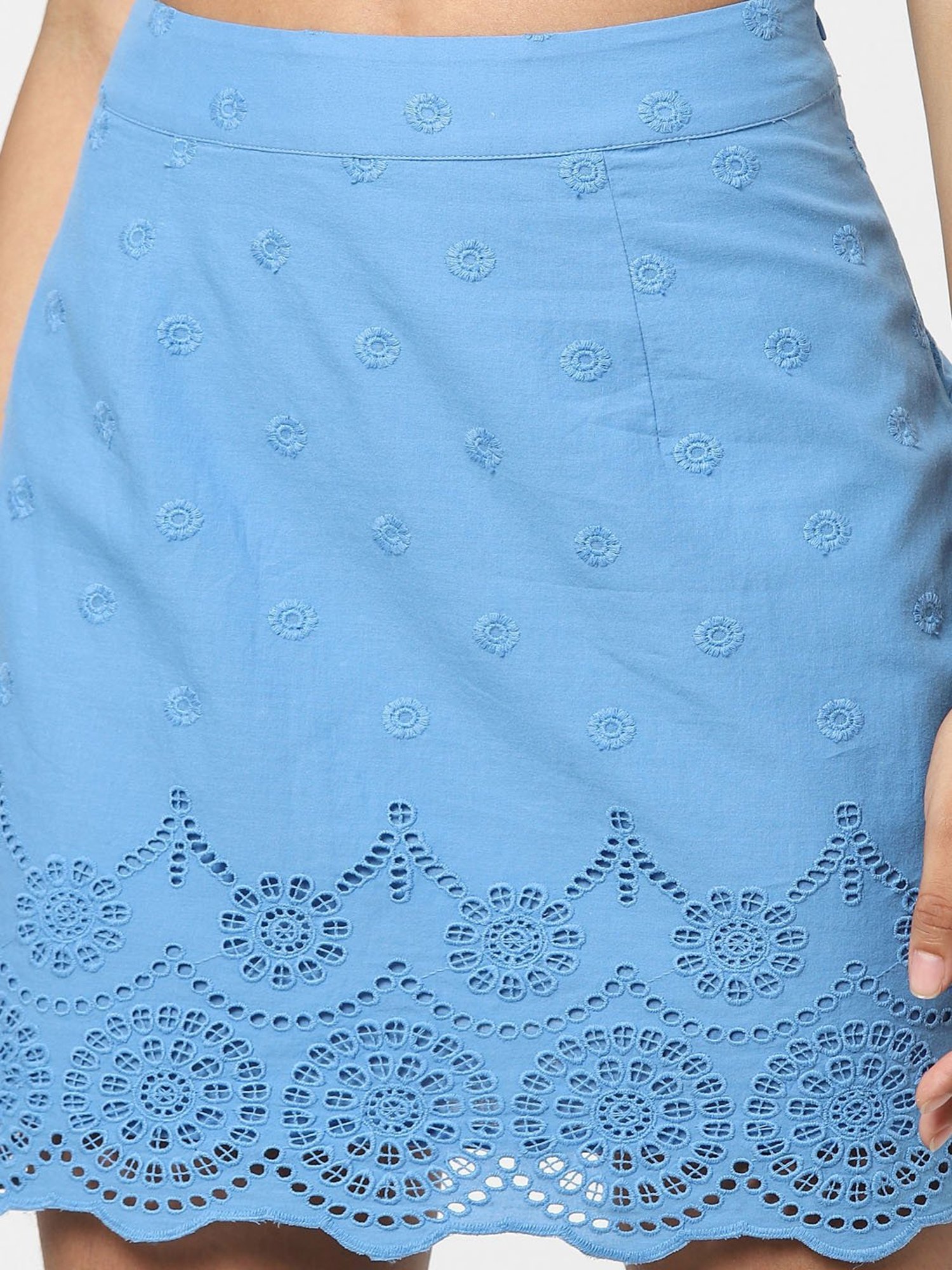 Only Blue Embroidered Mini Skirt