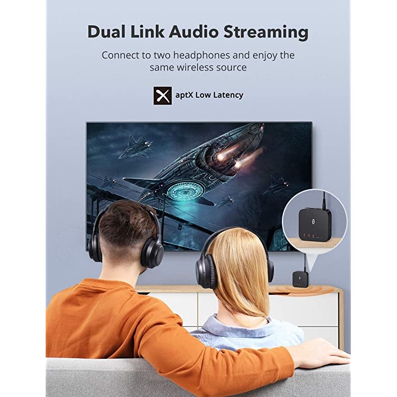 Bluetooth 5.0 Transmitter Receiver with Codec Display, aptX Low Latency Wireless Audio Adapter for TV Home Audio System (3.5mm AUX, RCA, SPDIF in/Out) Dual Link, 24hrs Play Time