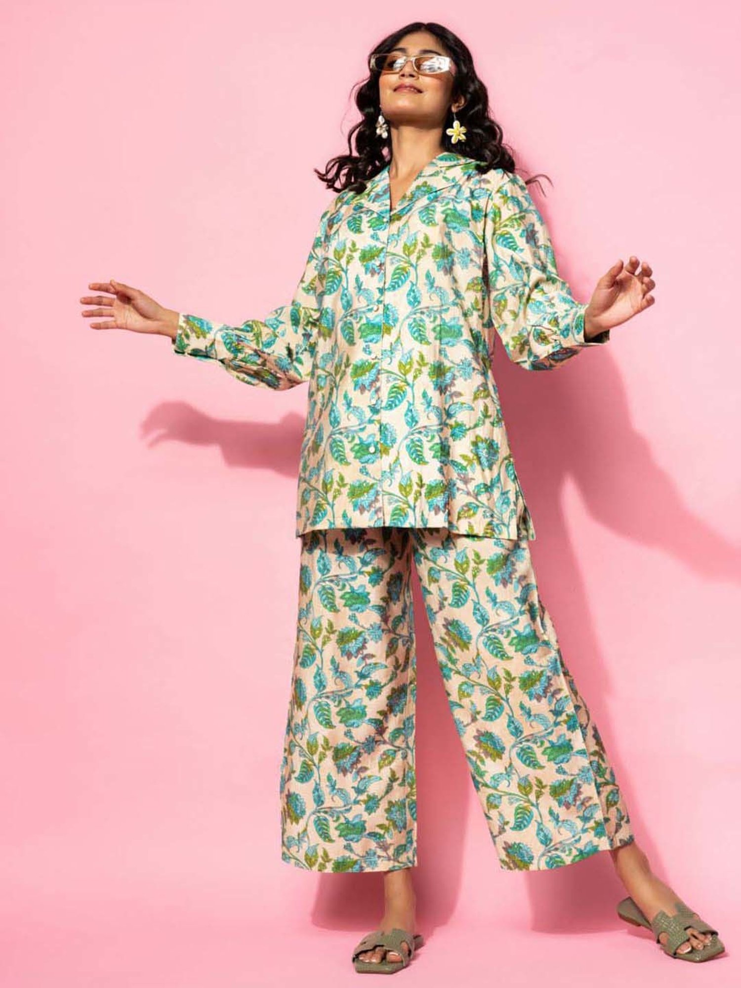 Libas Beige Printed Silk Blend Co-Ords