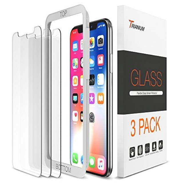 trianium 3 packs screen protector designed for apple iphone xs & iphone x 2018 2017 premium hd clarity 0.25mm tempered glass screen protector with alignment case frame 3d touch 3pack
