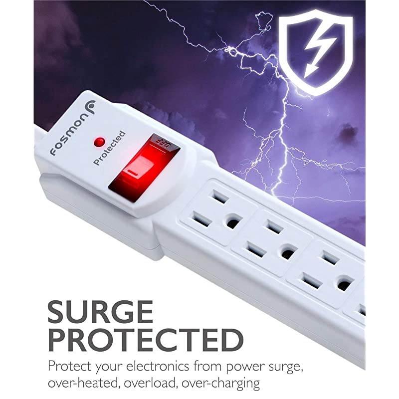 Surge Protector Power Strip Flat Plug, 4-Outlet Splitter Extender 1875 Watt 490 Joules, 3FT Extension Cord Wall Mount with 3 Prong - ETL Listed