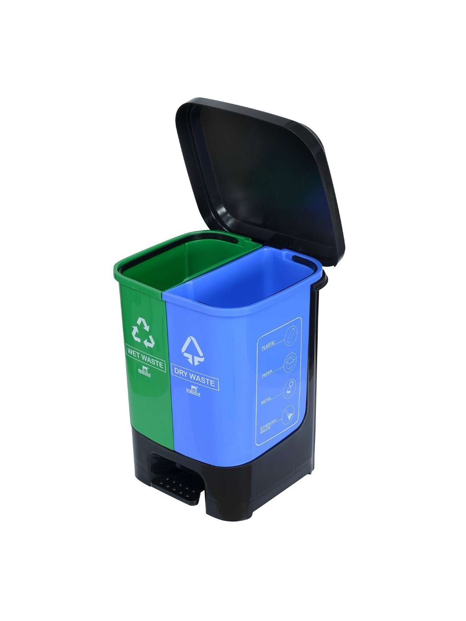 @home by Nilkamal Dual Wet & Dry  Dustbin|Set of 1| Size - 20 Ltr - 28 cm x 41 cm| Blue & Green