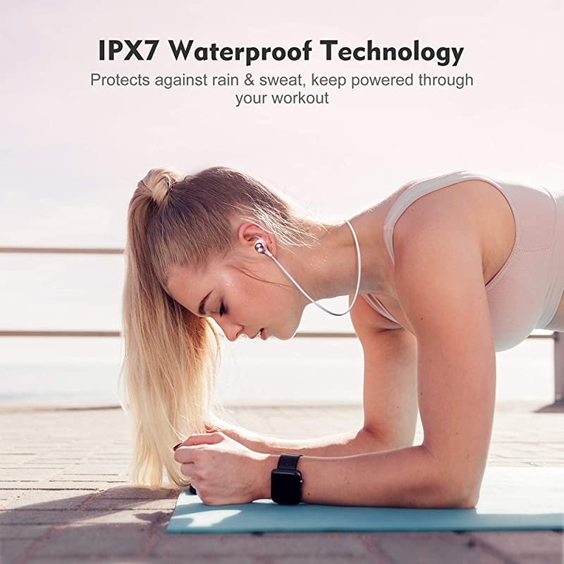 Wireless Headphones Bluetooth V50 IPX7 Waterproof 16 Hours Playtime Bluetooth Headphones with Magnetic Connection Sports Earbuds for Running Builtin Mic Pink BTBH001