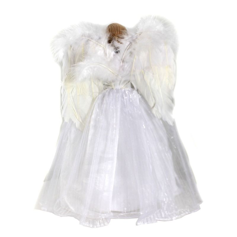 Tree Topper Finial 14.0" White/ Silver Angel Tree Topper Free Standing Feather Wings  -  Tree Toppers