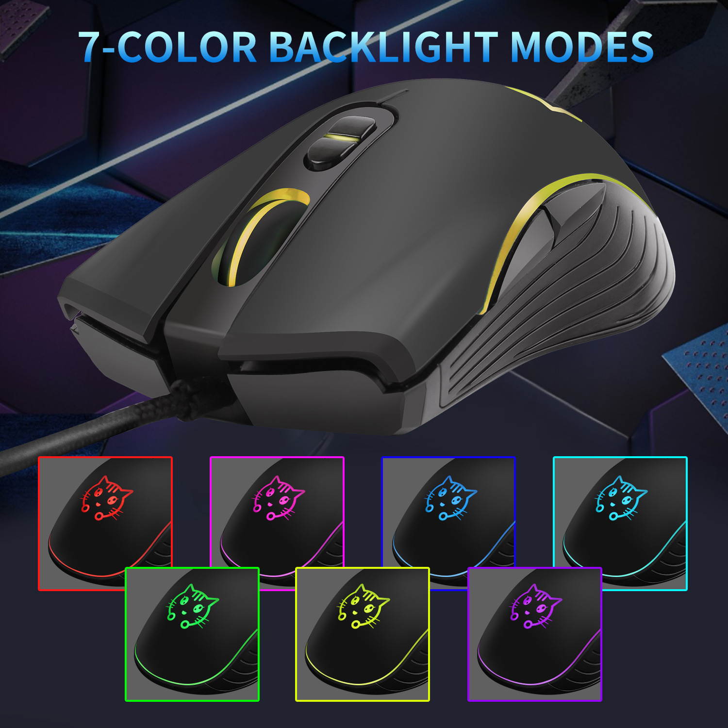 LUNA Cat Party Gaming Mouse USB Wired Lovely Mouse for Windows Macos Android 2400DPI