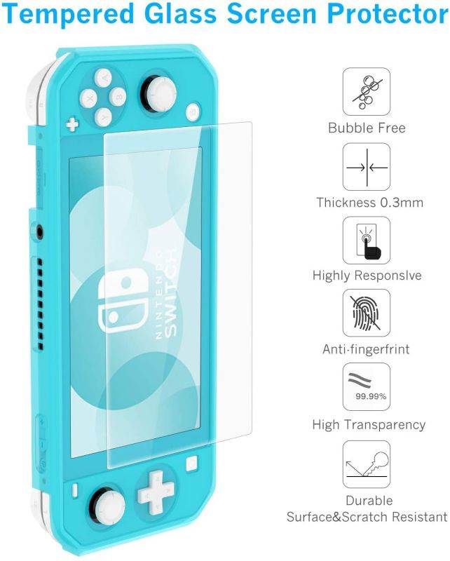 HEYSTOP Case for Nintendo Switch Lite, Soft TPU Protective Case Cover for Nintendo Switch Lite with Switch Lite Tempered Glass Screen Protector and Thumb Stick Caps (Blue)