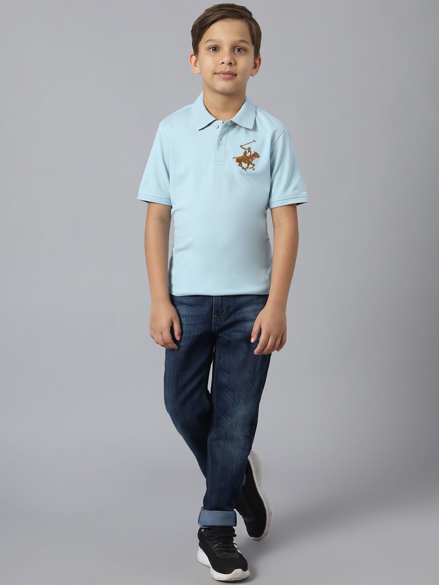 Beverly Hills Polo Club Kids Sky Blue Solid Polo T-Shirt