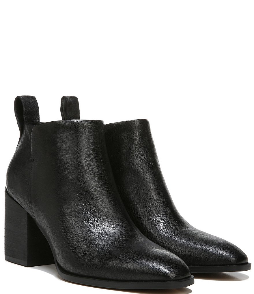 Vionic Lyssa Distressed Leather Square Toe Block Heel Booties