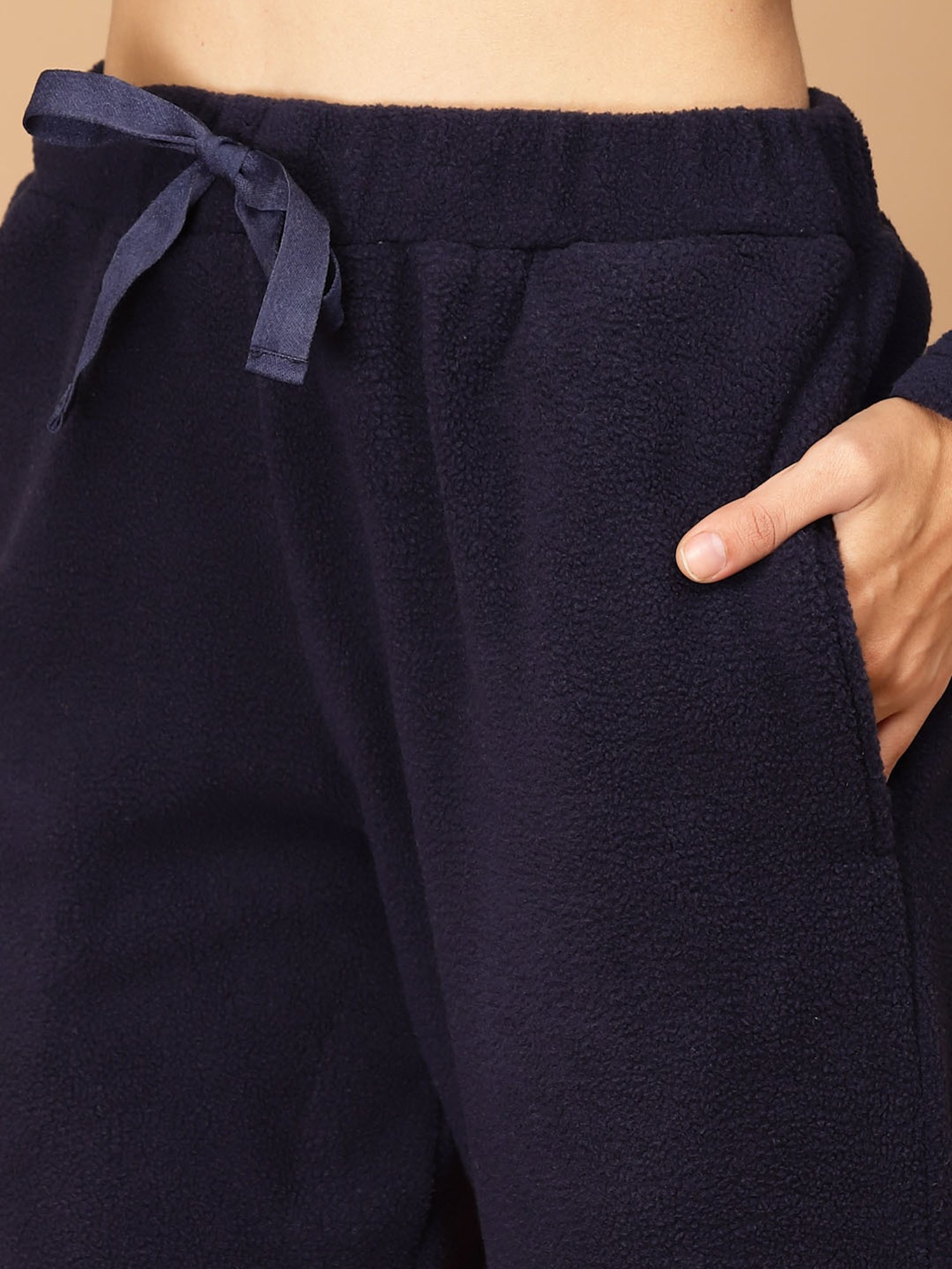 Sweet Dreams Navy Fleece Printed Winterwear Top With Pyjamas