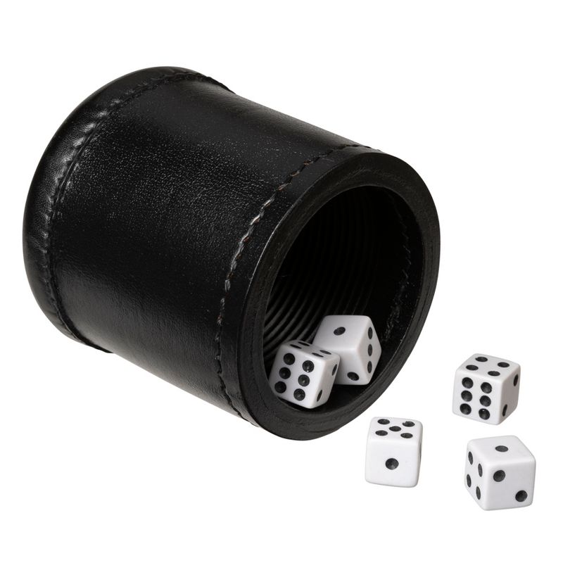 WE Games Mahogany Leather Dice Cup with Ribbed Rubber Lining, 5 Dice and Canvas Storage Bag