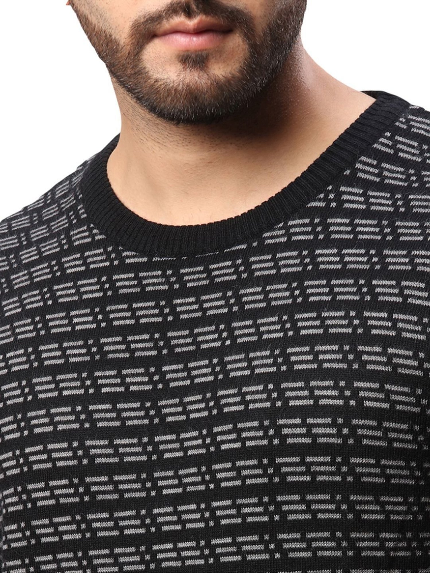 Raymond Black Regular Fit Printed Sweater