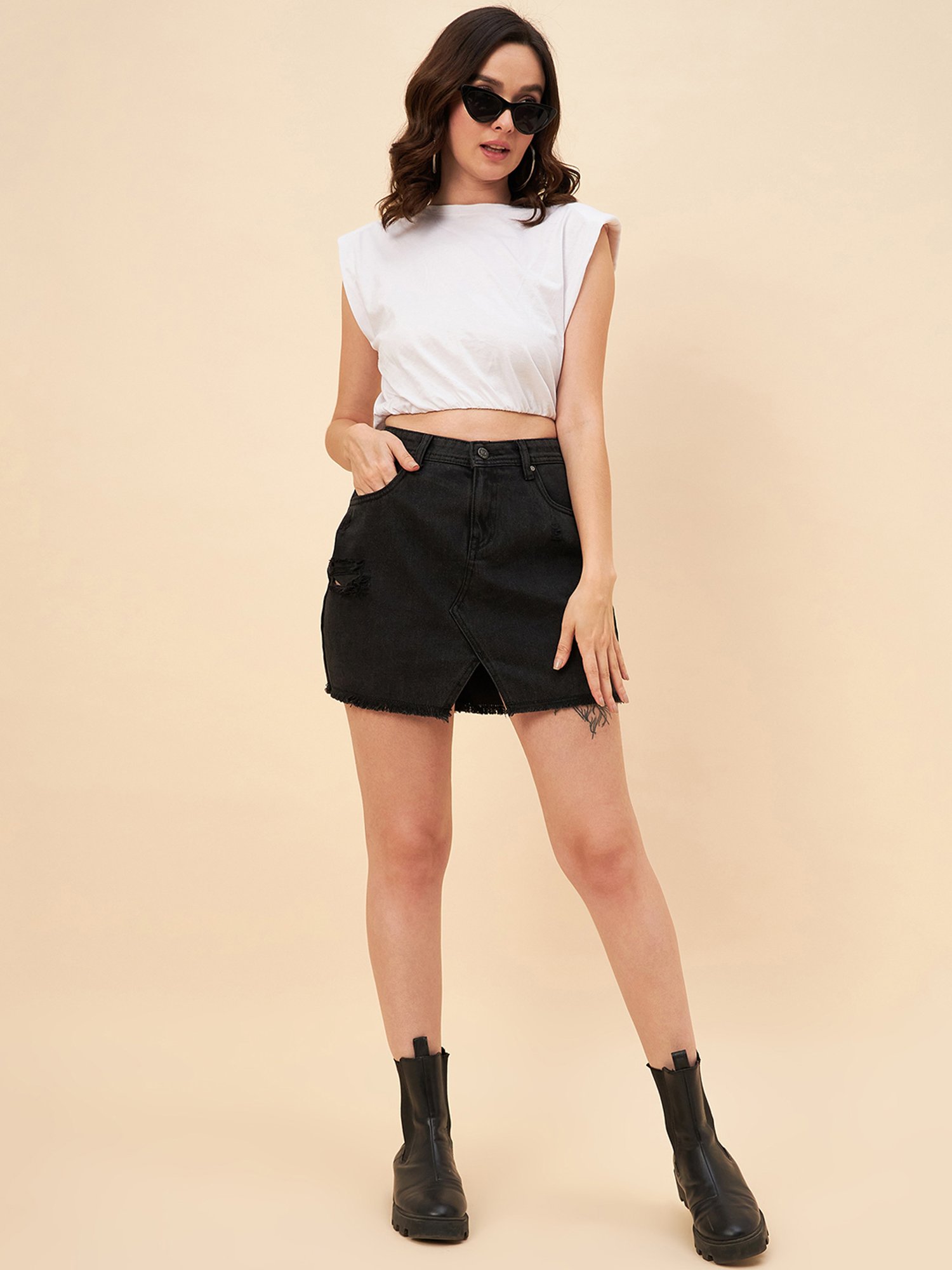 High Star Black A-Line Mini Skirt