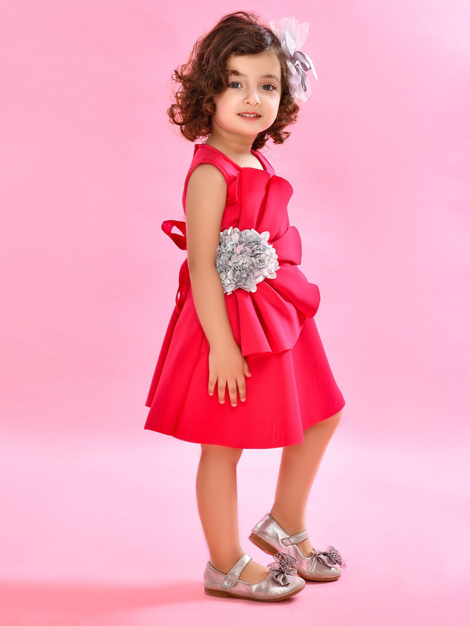 Saka Designs Kids Fushcia Applique Dress