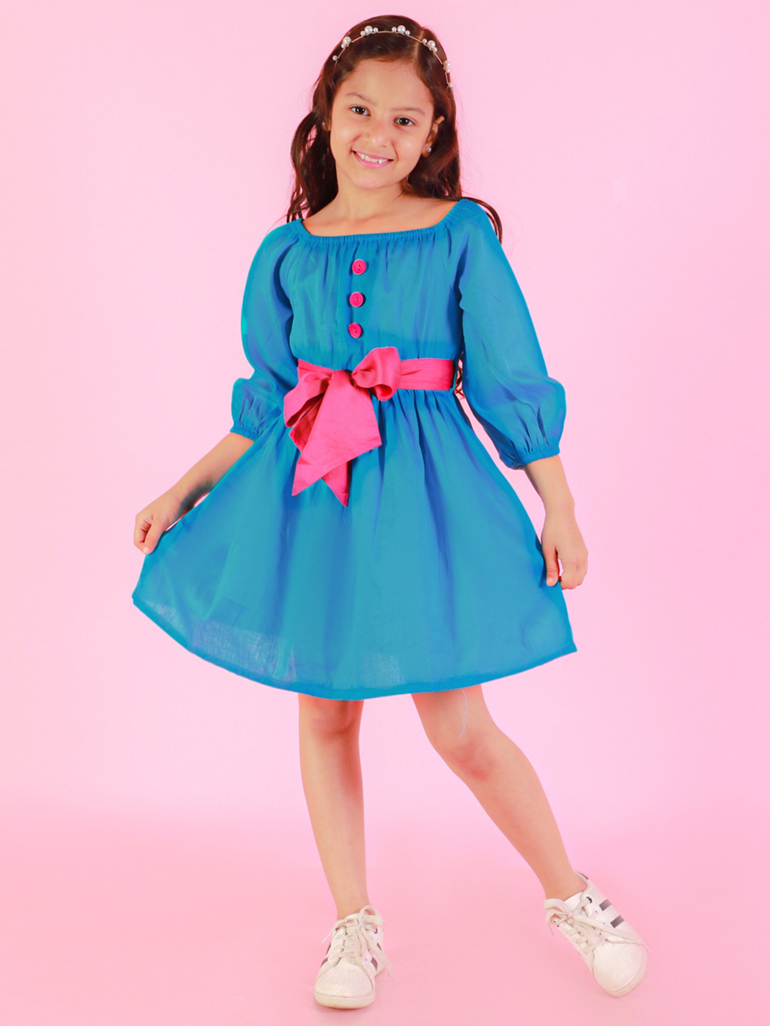 Lil Drama Kids Blue Solid Dress