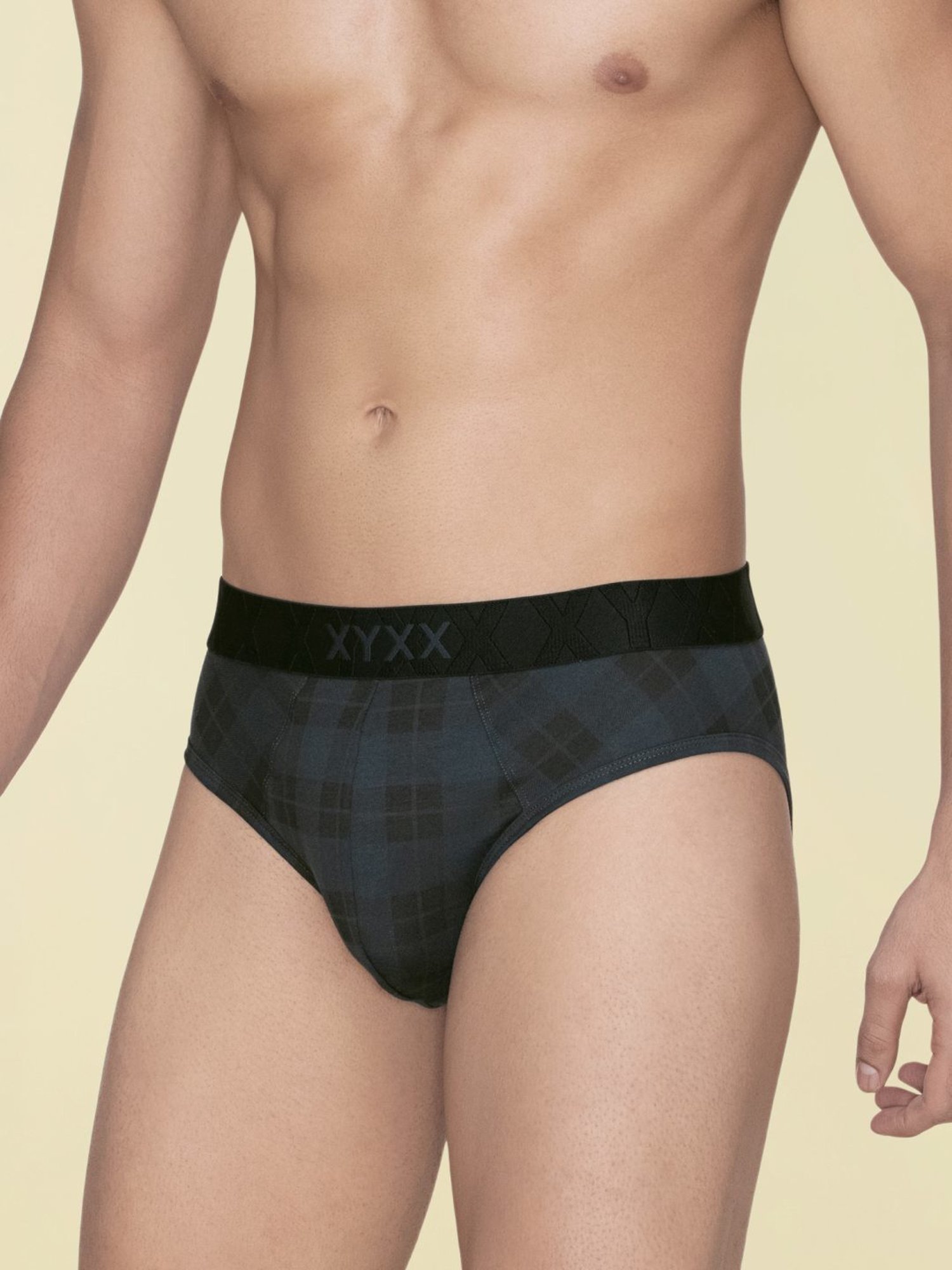 XYXX Charcoal Black & Aqua Green Regular Fit Checks Briefs - Pack Of 2