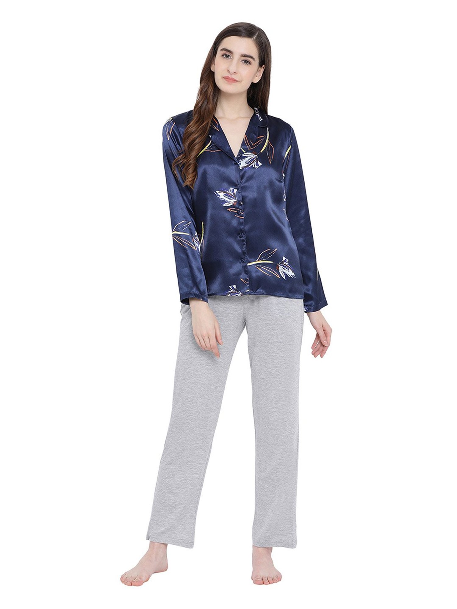 Oxolloxo Navy & White Daffodil Dusk Nightwear Shirt